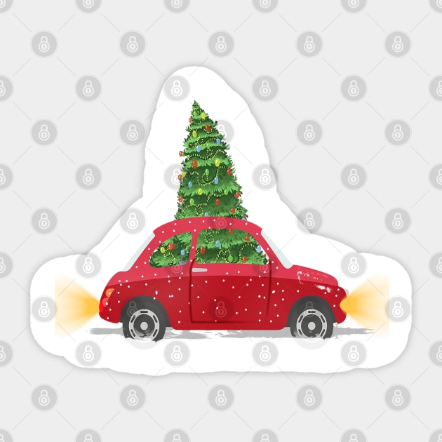 Vintage Wagon Christmas Shirt - Tree on Car Xmas Vacation T-Shirt Sticker by medhat